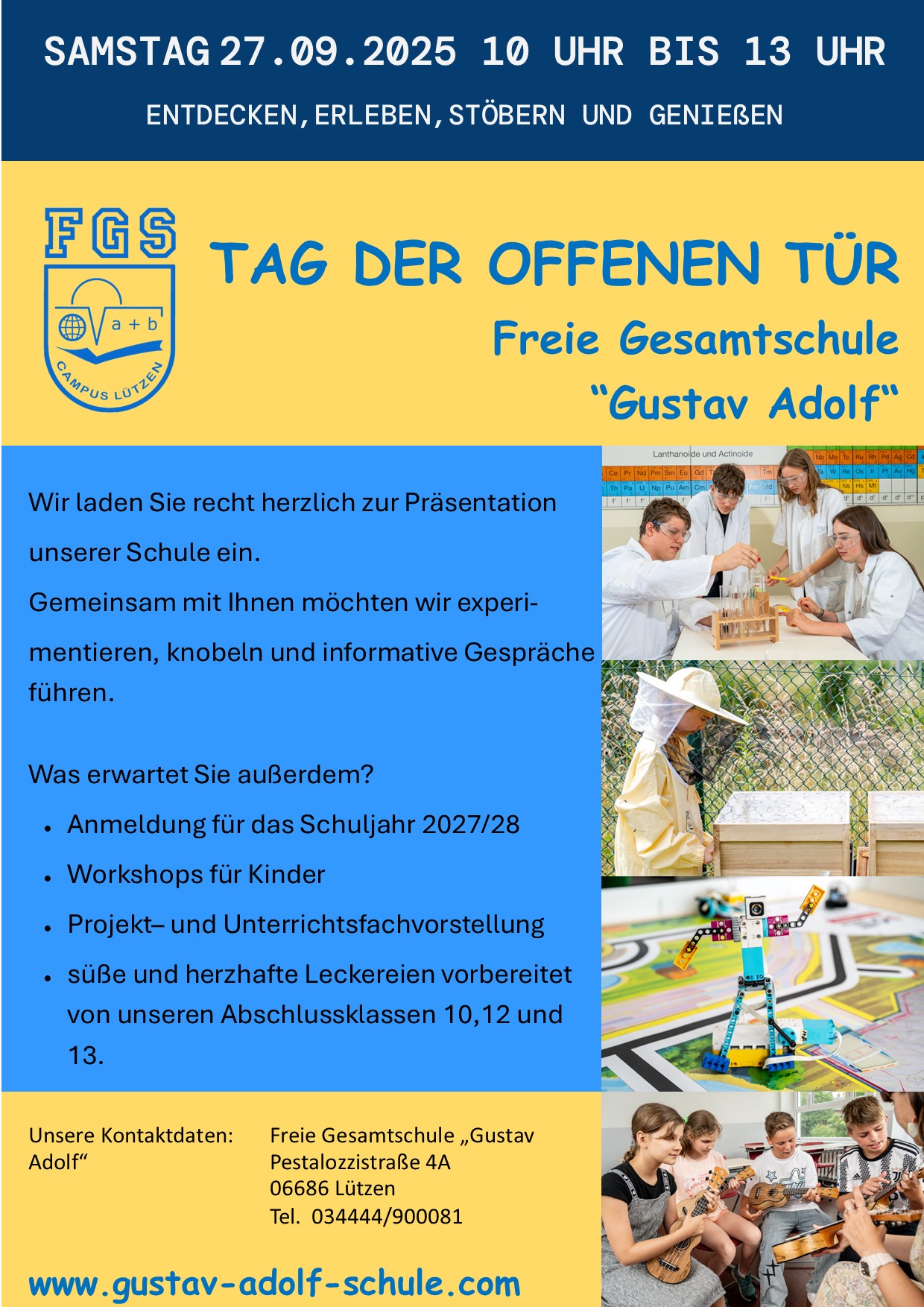 Einladung zur Veranstaltung "Tag der offenen Tür" an der Freien Gesamtschule "Gustav Adolf".