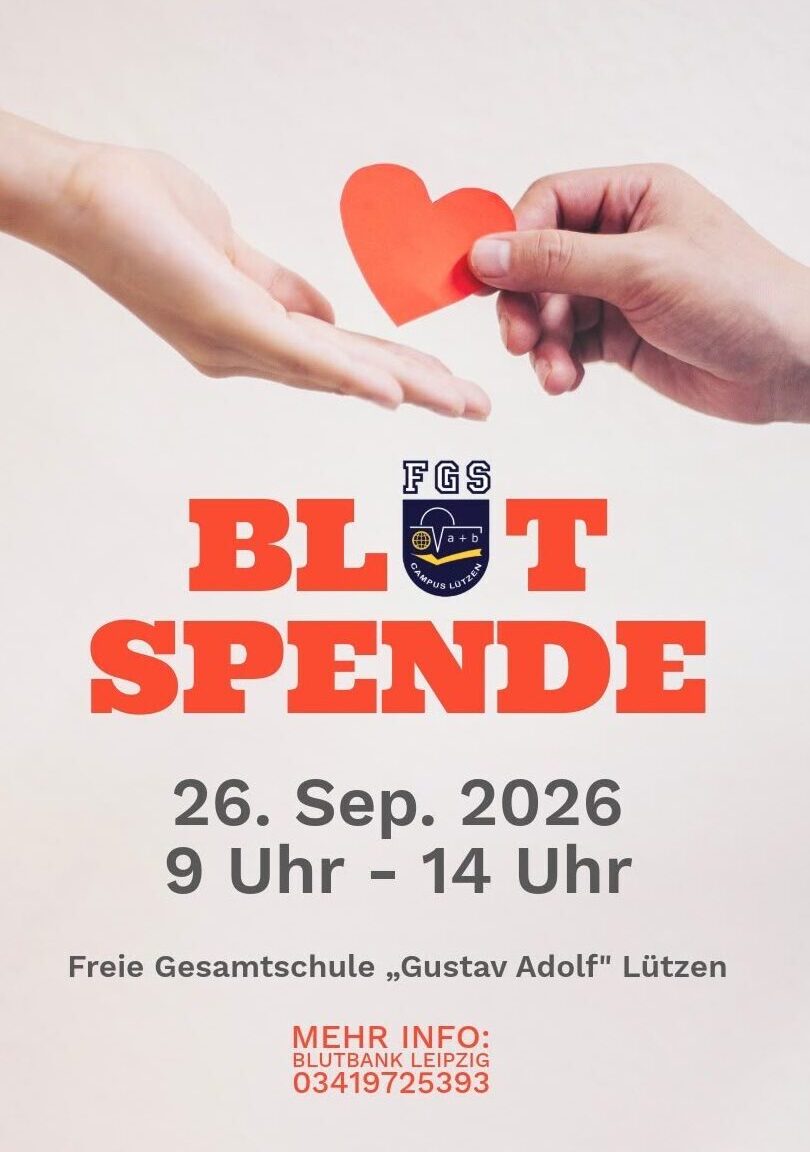 Zwei Haende reichen ein rotes Herz, freundlich, Weiss und Rot, Plakattext Blutspende